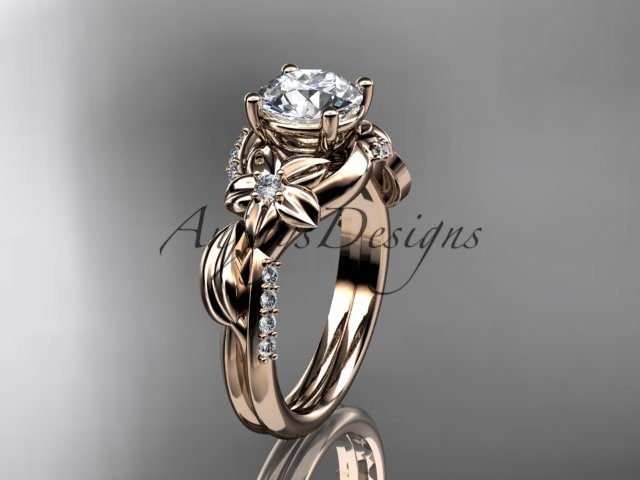 14k rose gold diamond engagement ring with a Forever One Moissanite center stone ADLR224
