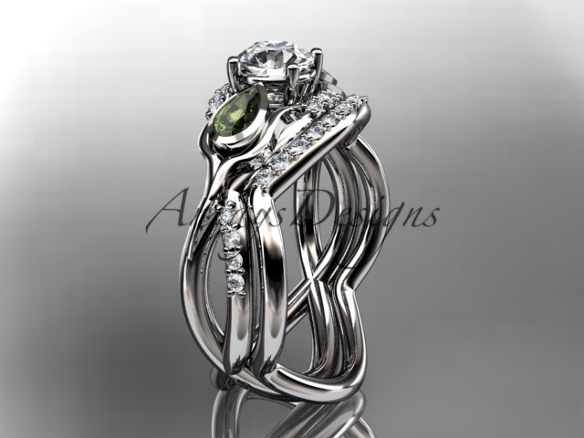 14kt white gold diamond tulip flower, wedding set, leaf and vine engagement set ADLR226