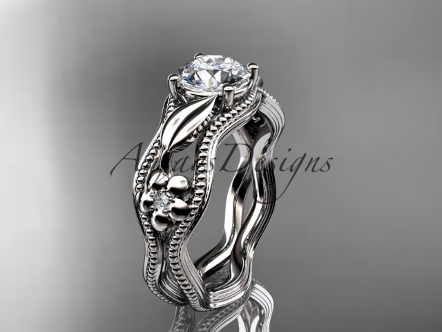 14k white gold diamond engagement ring with a Forever One Moissanite center stone ADLR382