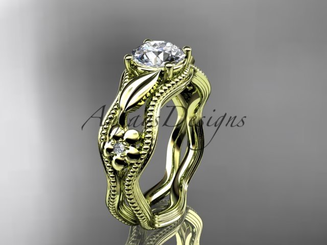 14k yellow gold diamond engagement ring with a Forever One Moissanite center stone ADLR382