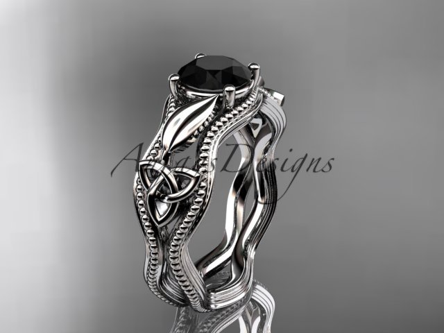 Platinum diamond celtic trinity knot engagement ring with a Black Diamond center stone CT7382