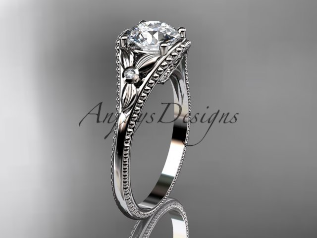 14k white gold leaf and flower diamond unique engagement ring ADLR377