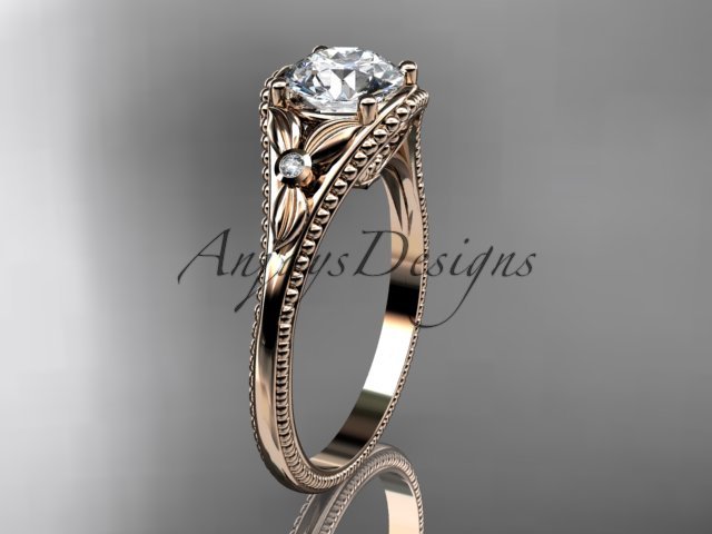 14k rose gold leaf and flower diamond unique engagement ring ADLR377