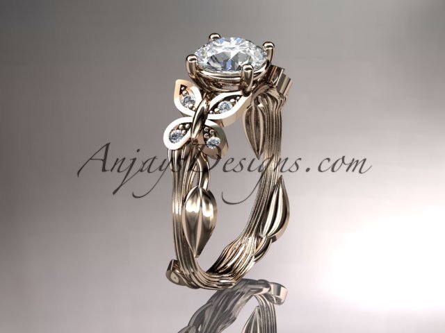 14kt rose gold diamond leaf and vine wedding ring,engagement ring ADLR251