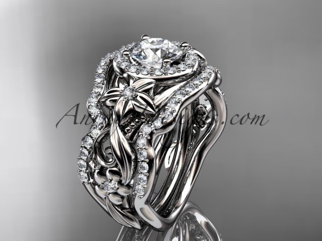 Platinum diamond unique engagement set with a Moissanite center stone ADLR300