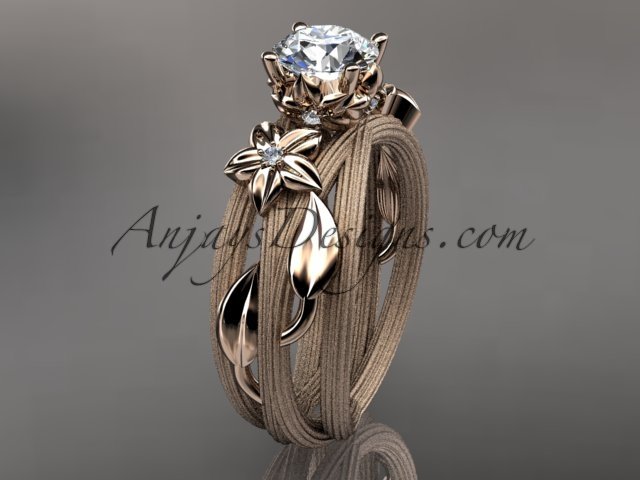 14kt rose gold diamond floral, leaf and vine wedding ring, engagement ring ADLR253