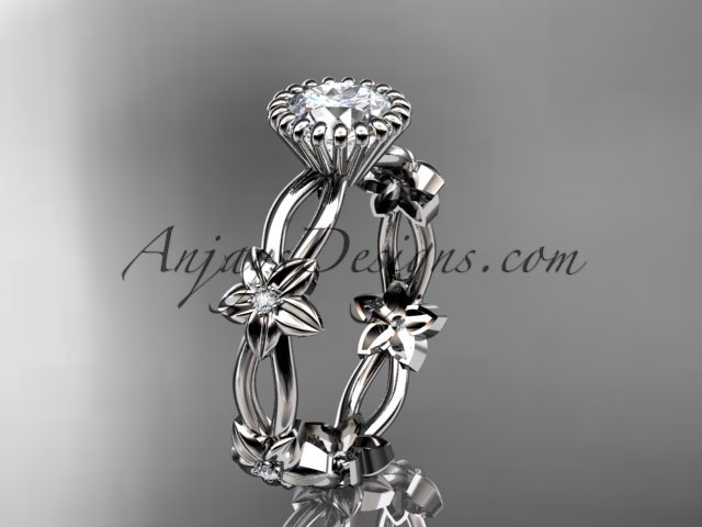 14k white gold diamond engagement ring with a Forever One Moissanite center stone ADLR19D