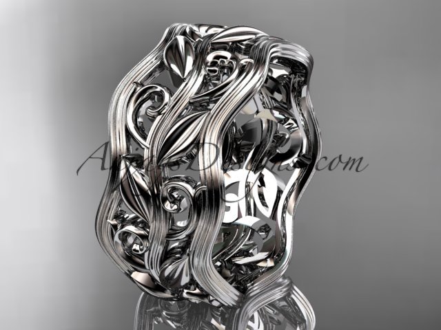 14kt white gold leaf and vine wedding ring, engagement ring, wedding band ADLR263