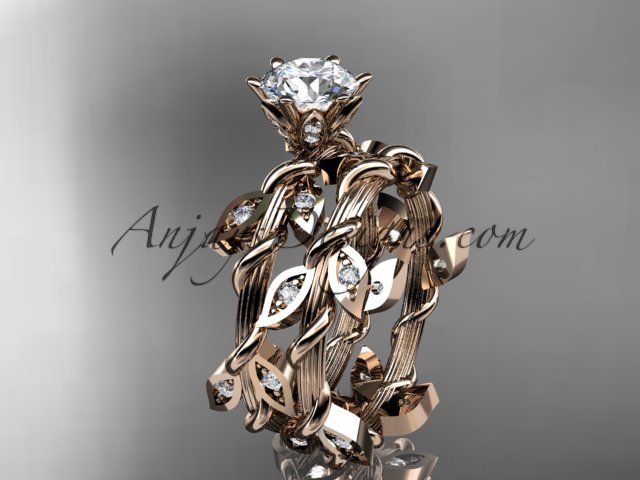 14k rose gold diamond leaf and vine engagement ring,engagement set ADLR20S