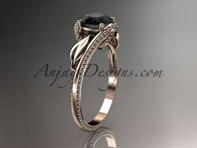Unique 14kt rose gold engagement ring with a Black Diamond center stone ADLR322