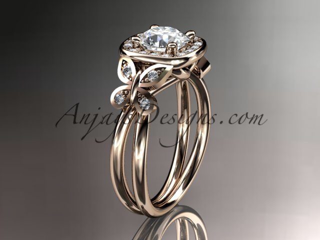 14kt rose gold engagement ring, with a moissanite center stone ADLR330