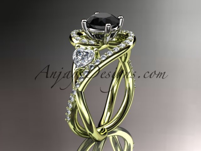 Unique 14kt yellow gold diamond engagement ring with a Black Diamond center stone ADLR320