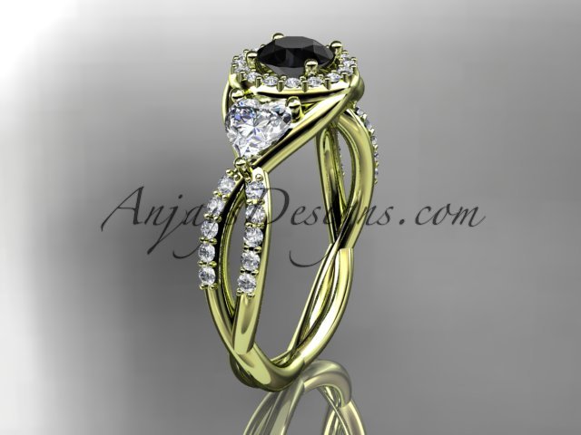 14kt yellow gold diamond engagement ring, wedding band with a Black Diamond center stone ADLR321