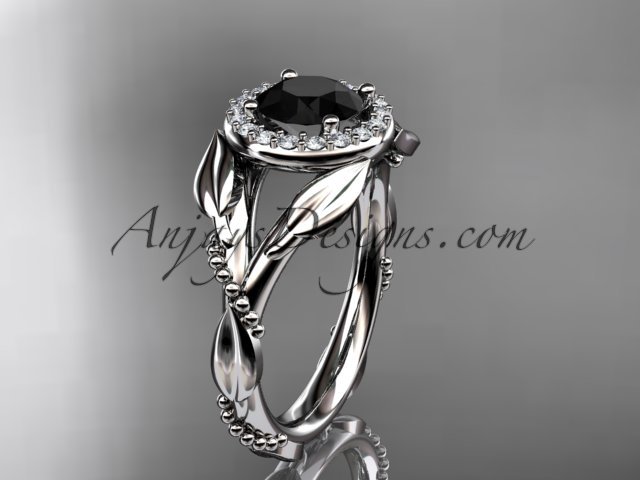 14kt white gold engagement ring with black diamond center stone ADLR328