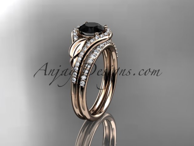 14kt rose gold diamond engagement set with black diamond center stone ADLR334