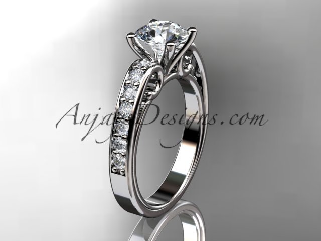 14kt white gold diamond unique engagement ring,edding ring with moissanite center stone ADER142w