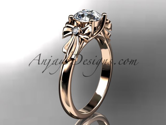 14kt rose gold diamond unique engagement ring,wedding ring with moissanite center stone ADER154