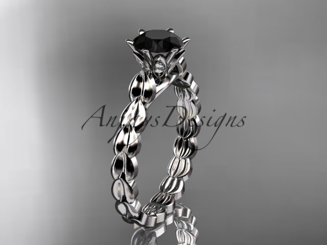 Platinum diamond vine and leaf engagement ring with Black Diamond center stone ADLR35
