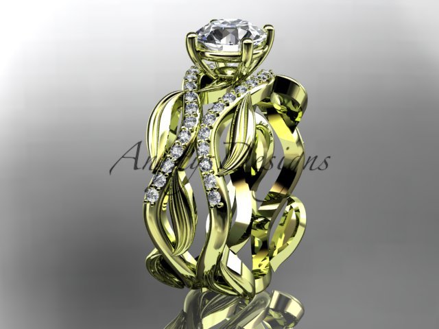 14kt yellow gold diamond leaf and vine wedding ring, engagement ring ADLR264