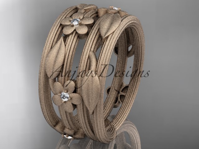 14kt rose gold diamond leaf and vine, floral wedding ring,engagement ring ADLR242B