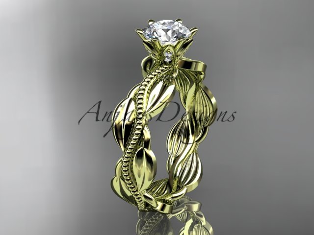 Unique 14k yellow gold leaf and vine engagement ring,wedding band ADLR258