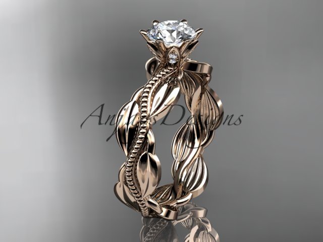 Unique 14k rose gold leaf and vine engagement ring,wedding band ADLR258