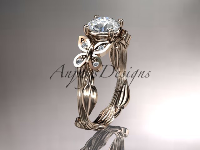 14kt rose gold diamond leaf and vine wedding ring,engagement ring ADLR251