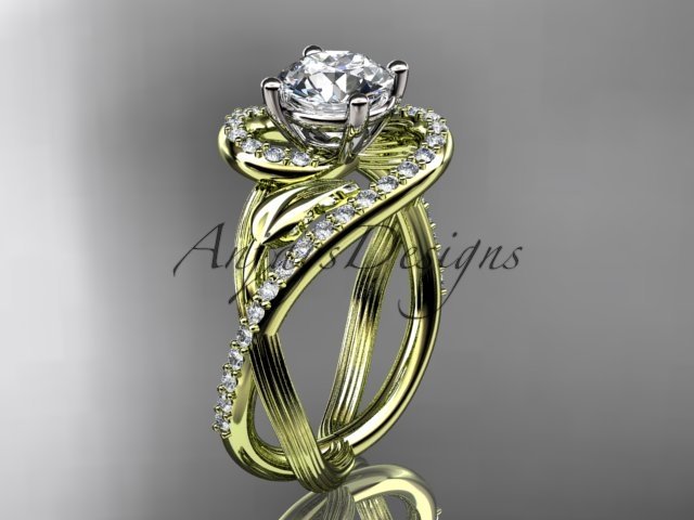 Unique 14kt yellow gold diamond leaf and vine wedding ring, engagement ring ADLR222