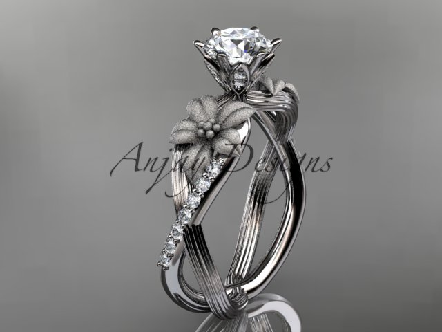 Unique platinum diamond flower, leaf and vine wedding ring, engagement ring ADLR221
