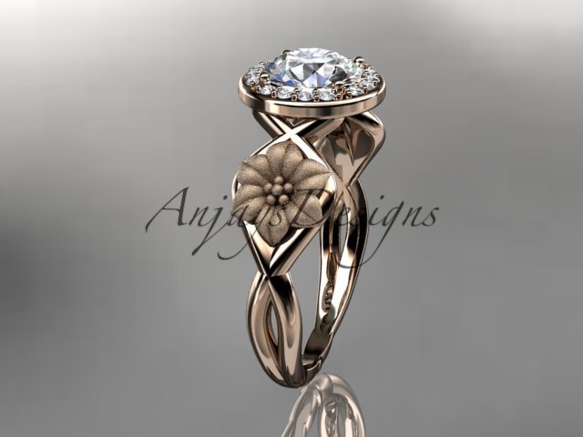 Unique 14kt rose gold diamond flower wedding ring, engagement ring ADLR219
