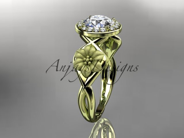 Unique 14kt yellow gold diamond flower wedding ring, engagement ring ADLR219