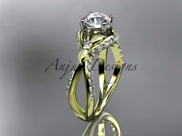 Unique 14kt yellow gold diamond flower, leaf and vine wedding ring, engagement ring ADLR218