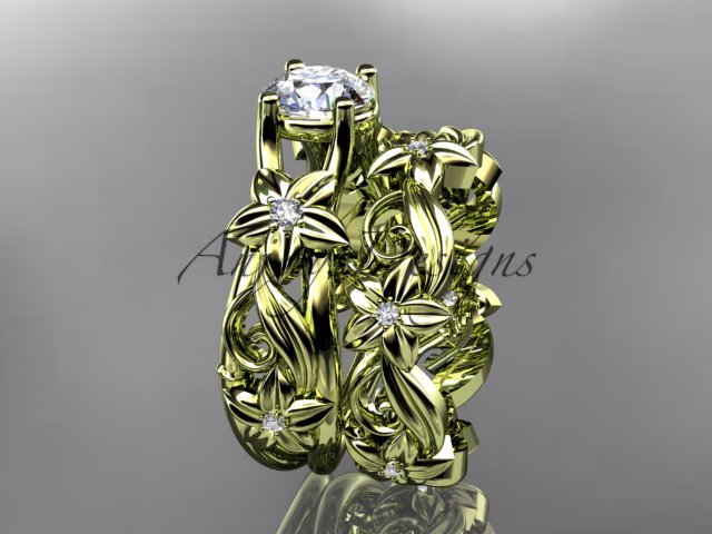 14kt yellow gold diamond floral wedding ring,engagement set ADLR216S