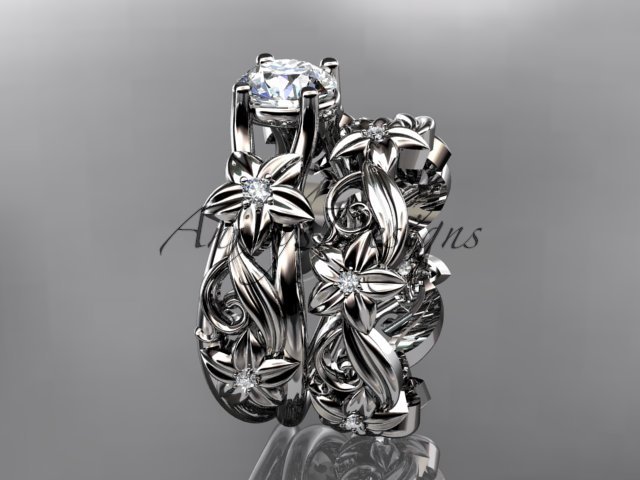 14k white gold diamond floral wedding set, engagement set ADLR216