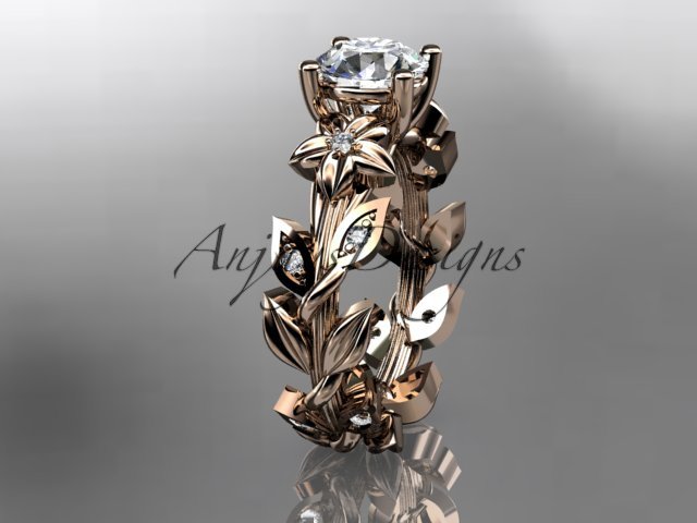 14k rose gold diamond floral leaf and vine wedding ring, engagement ring ADLR215