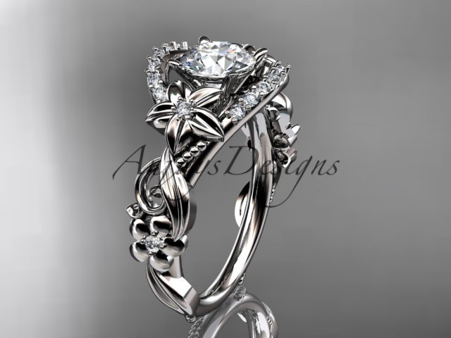 14k white gold flower diamond unique engagement ring ADLR211