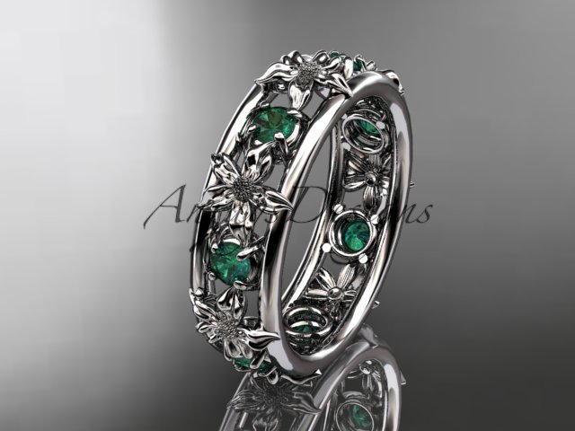 Platinum diamond leaf wedding ring, engagement ring, wedding band. ADLR160 nature inspired jewelry