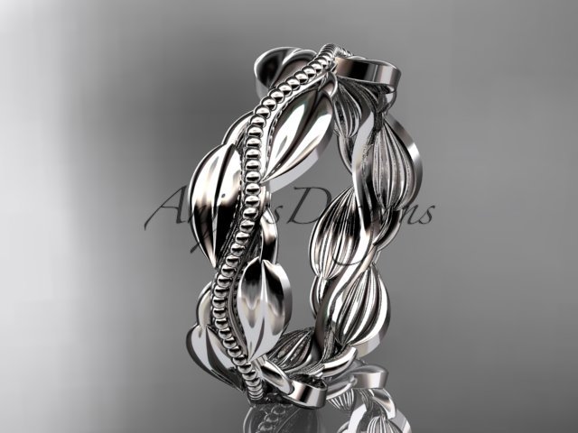 Unique 14k white gold leaf and vine engagement ring,wedding band ADLR258B