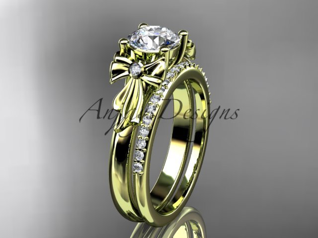 14kt yellow gold diamond unique engagement set, wedding ring ADER154S