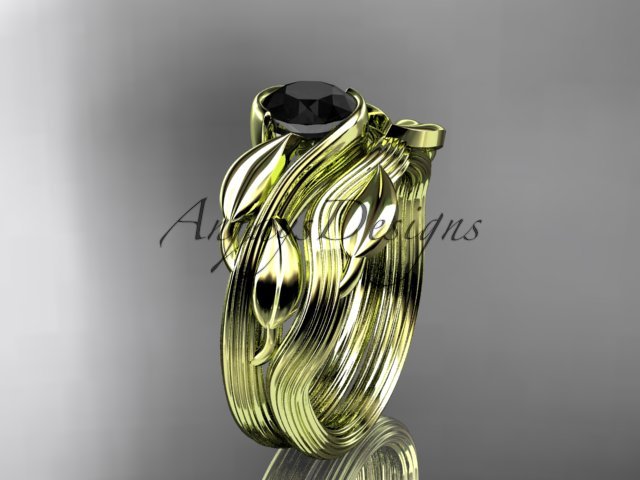 14kt yellow gold leaf and vine engagement set with a Black Diamond center stone ADLR273S