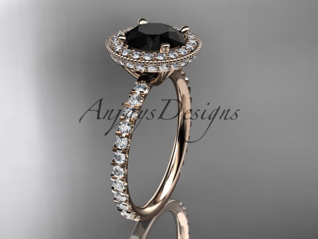14kt rose gold diamond unique engagement ring with a Black Diamond center stone ADER106