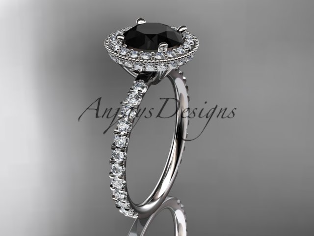 Platinum diamond unique engagement ring with a Black Diamond center stone ADER106