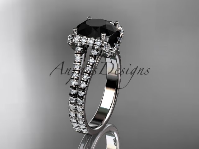 14kt white gold diamond unique engagement ring with a Black Diamond center stone ADER107