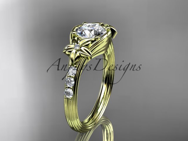 Unique 14k yellow gold diamond leaf and vine, floral diamond engagement ring ADLR333