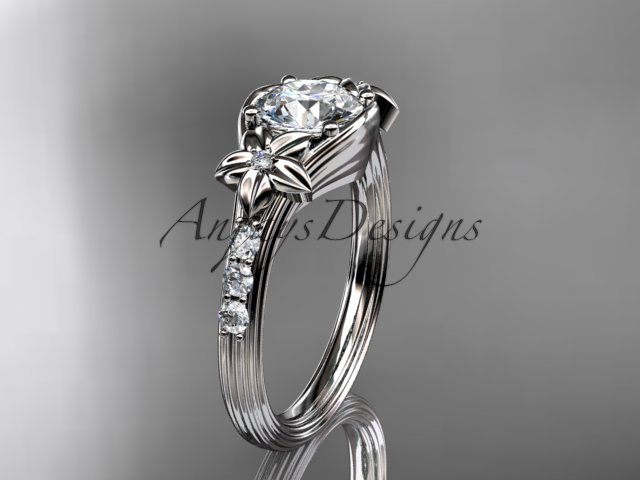 14k white gold diamond floral diamond engagement ring with a Moissanite center stone ADLR333