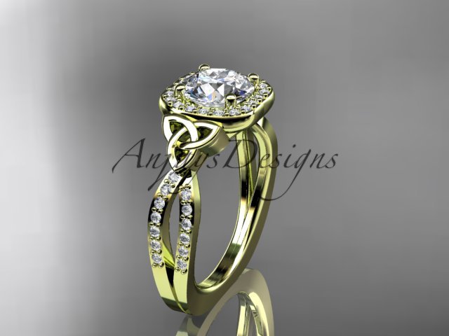 14kt yellow gold diamond celtic trinity knot wedding ring, engagement ring CT7393