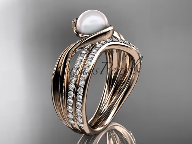14k rose gold diamond pearl engagement set AP78S