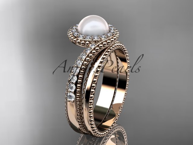 14kt rose gold diamond wedding ring, engagement set AP379S
