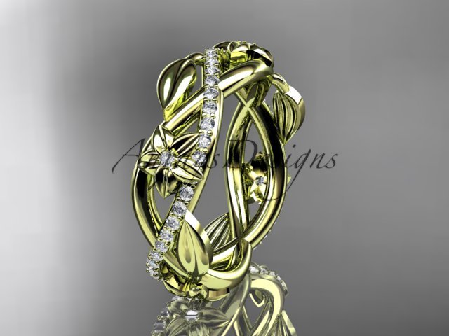 14kt yellow gold diamond leaf and flower wedding band, engagement ring ADLR403B