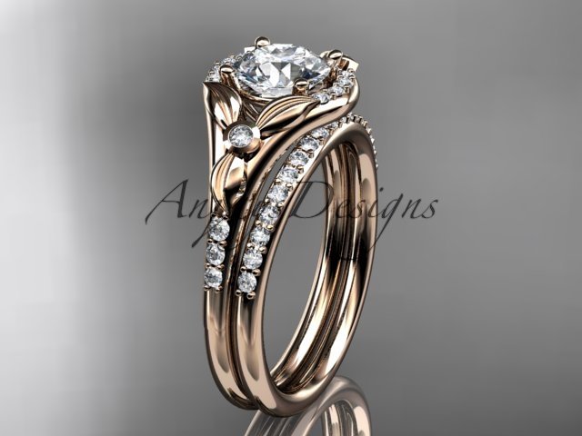14kt rose gold diamond floral engagement set with a "Forever One" Moissanite center stone ADLR126S